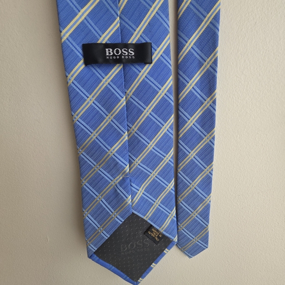 Hugo Boss Blue and Gold Plaid Tie - Picture 6 of 14